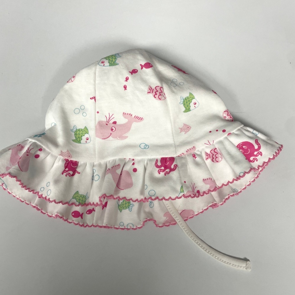 Kissy Kissy Baby Girls White Pima Cotton Sea Life Whale Sun Hat Ruffle MD (6-9m)